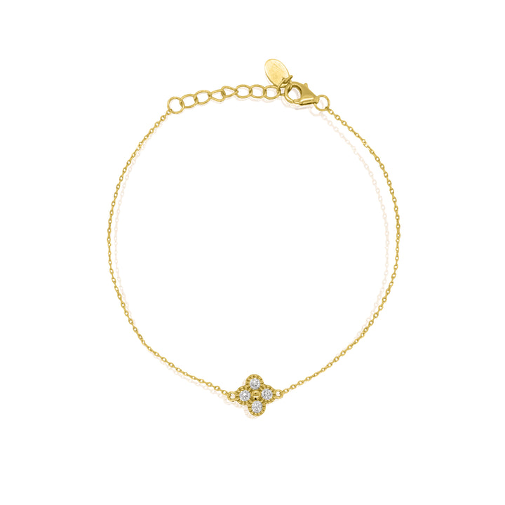 Graziella Sterling Silver Gold Vermeil 7.5" 0.20CTW Modern Responsibly Grown Diamond Clover Bracelet.