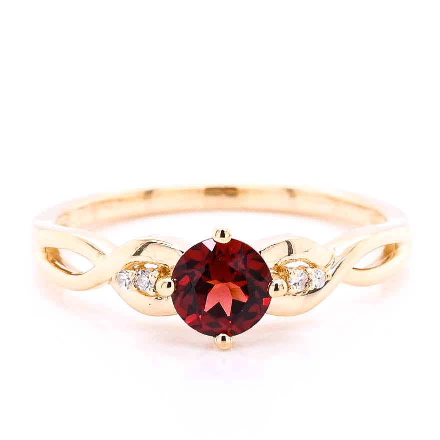 Graziella 10KT Yellow Gold 0.55CTW Garnet &amp; Diamond Ring - Size 7