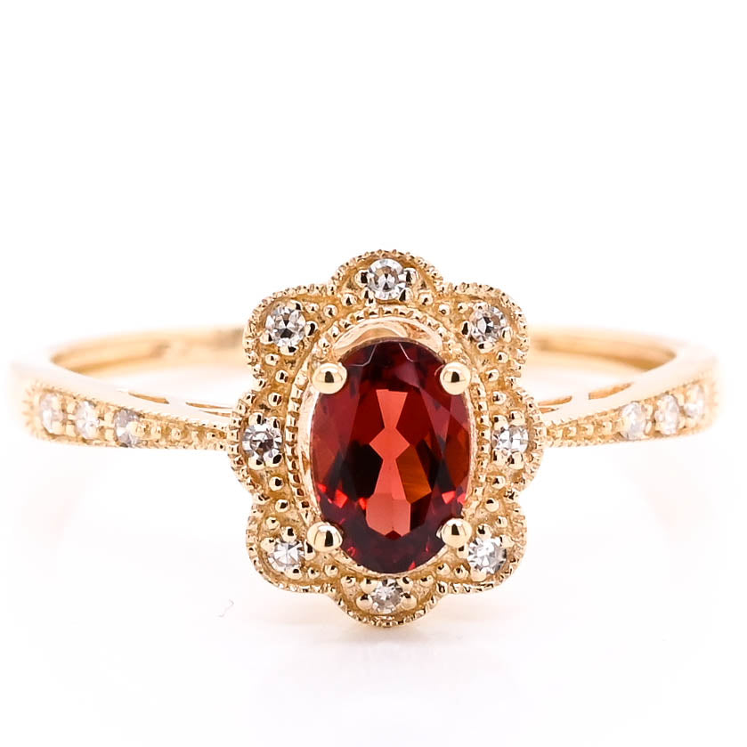 10KT Yellow Gold 0.50CTW Garnet &amp; Diamond Ring.