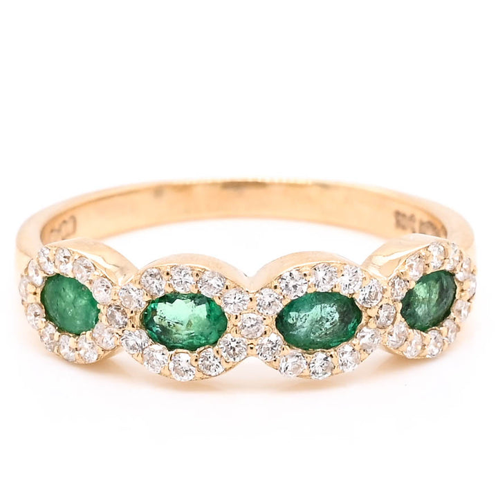 Graziella 14KT Yellow Gold Emerald &amp; Diamond Ring - Size 6.5