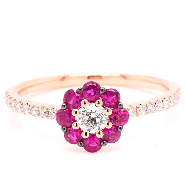 Graziella 14KT Rose Gold 0.38CTW Ruby &amp; Diamond Flower Ring - Size 7