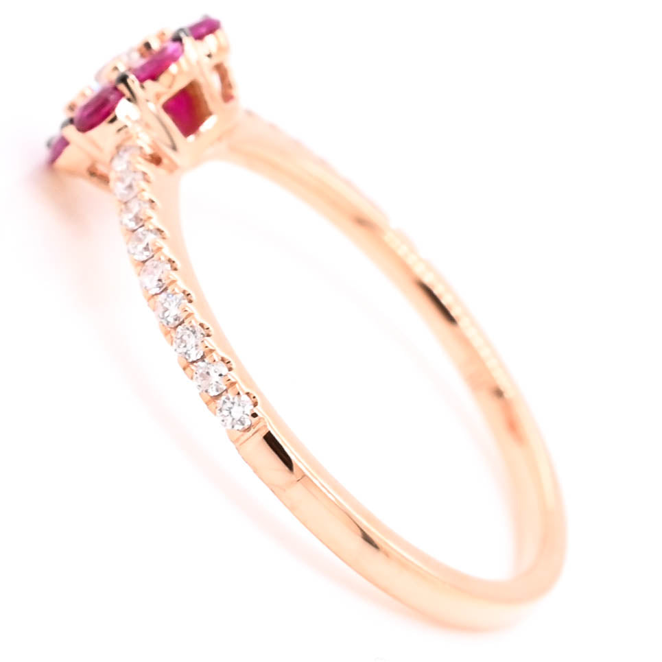 Graziella 14KT Rose Gold 0.38CTW Ruby &amp; Diamond Flower Ring - Size 7