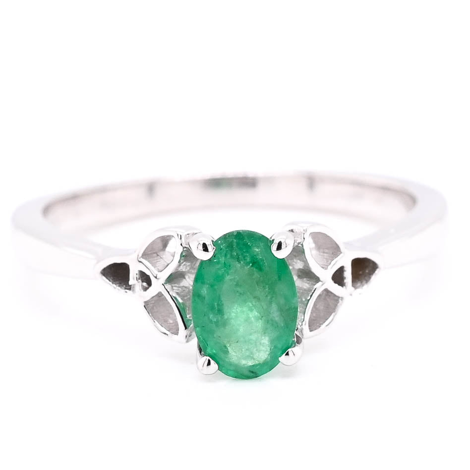 Graziella 14KT White Gold 0.44CT Oval Emerald Ring - Size 5.25