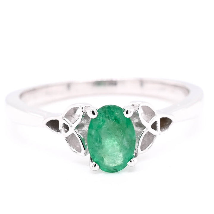 Graziella 14KT White Gold 0.44CT Oval Emerald Ring - Size 5.25