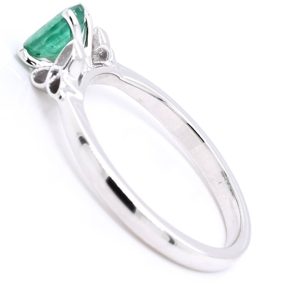 Graziella 14KT White Gold 0.44CT Oval Emerald Ring - Size 5.25