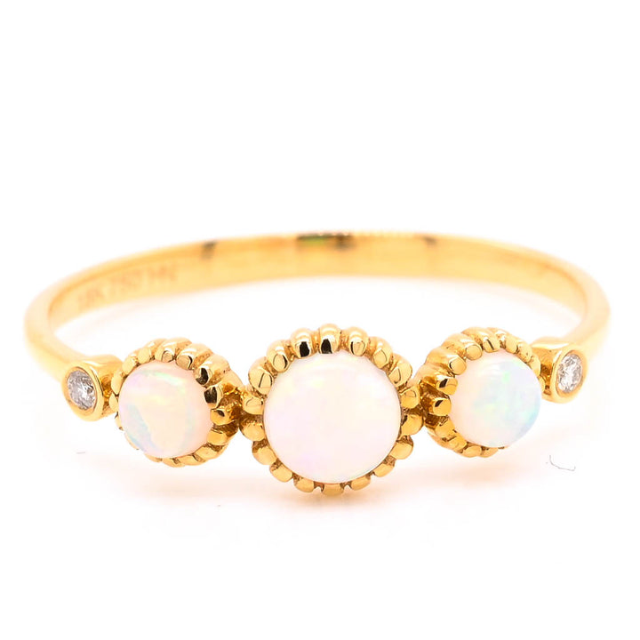 Graziella 18KT Yellow Gold 0.40CTW Round Opal &amp; Diamond Ring - Size 7.25