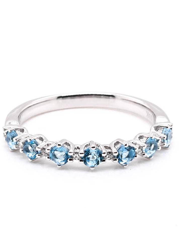 Graziella 10KT White Gold 0.60CTW Blue Topaz &amp; Diamond Band - Size 7