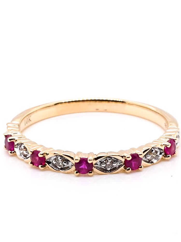 Graziella 10KT Yellow Gold 0.20CTW Ruby &amp; Diamond Ring - Size 7