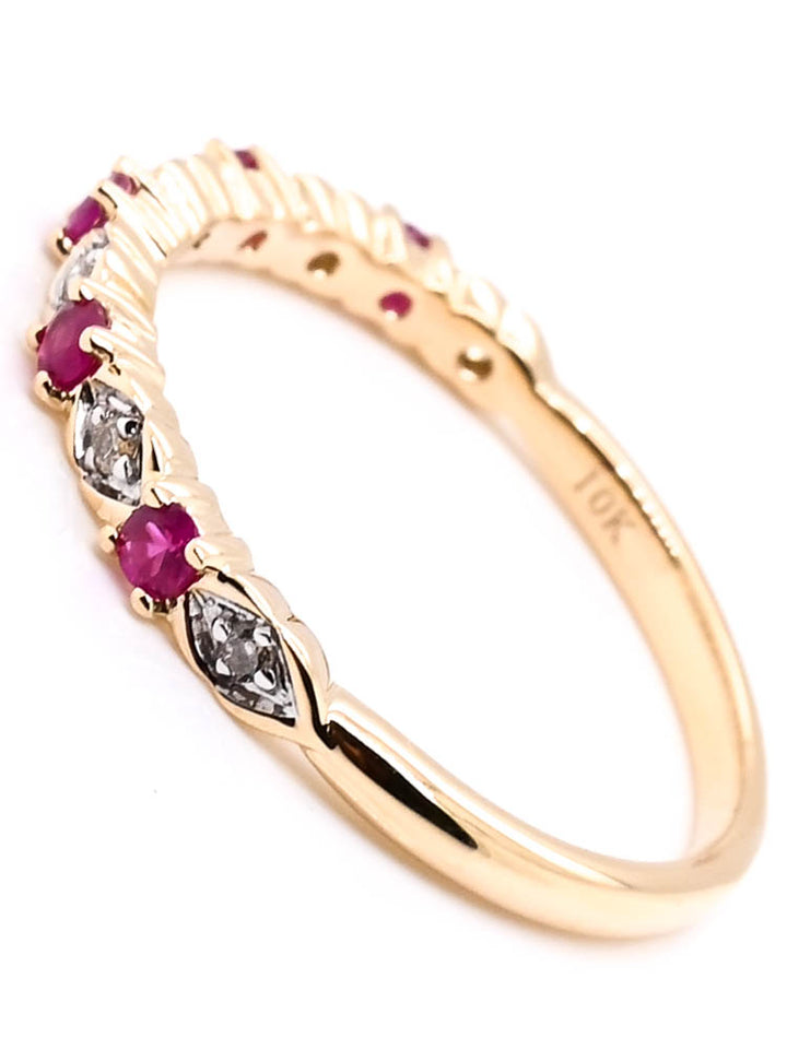 Graziella 10KT Yellow Gold 0.20CTW Ruby &amp; Diamond Ring - Size 7