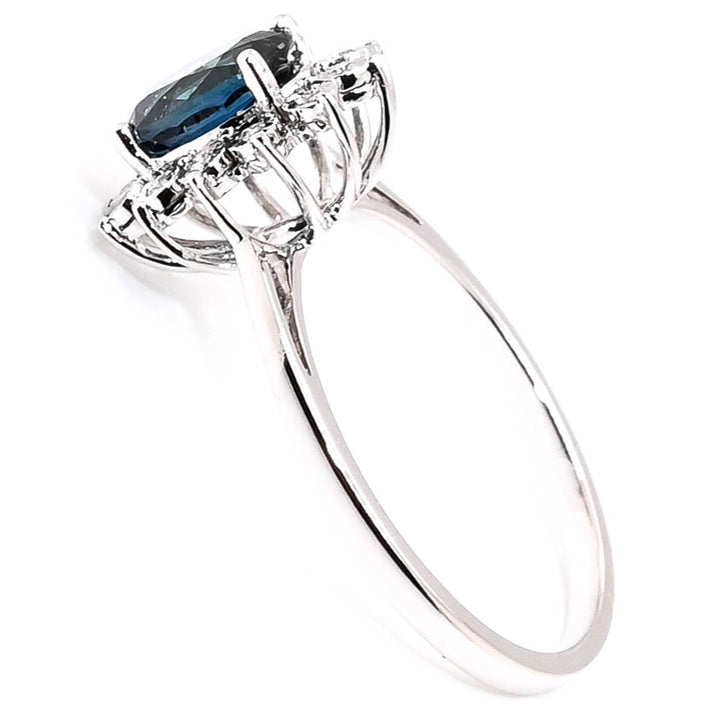 Graziella 14KT White Gold 1.07CT Oval Blue Sapphire &amp; Diamond Cluster Ring - Size 6.5