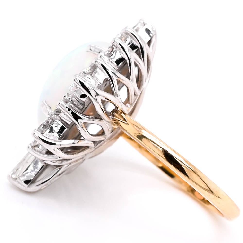 Graziella 14KT Yellow &amp; White Gold 6.25CT Opal &amp; Diamond Vintage Inspired Halo Ring - Size 7