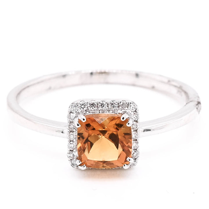 Graziella 14KT White Gold Cushion Citrine &amp; Diamond Halo Ring - Size 6.5