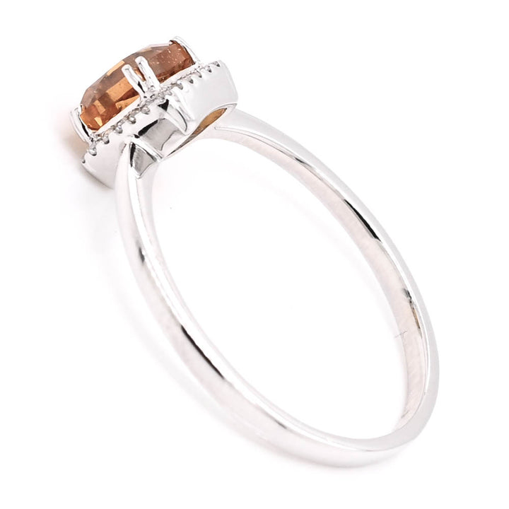 Graziella 14KT White Gold Cushion Citrine &amp; Diamond Halo Ring - Size 6.5