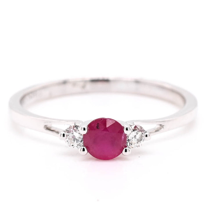 Graziella 14KT White Gold 0.38CT Round Ruby &amp; Diamond Ring - Size 6