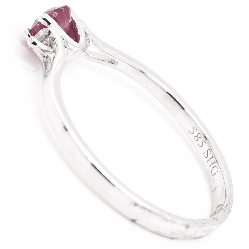 Graziella 14KT White Gold 0.38CT Round Ruby &amp; Diamond Ring - Size 6