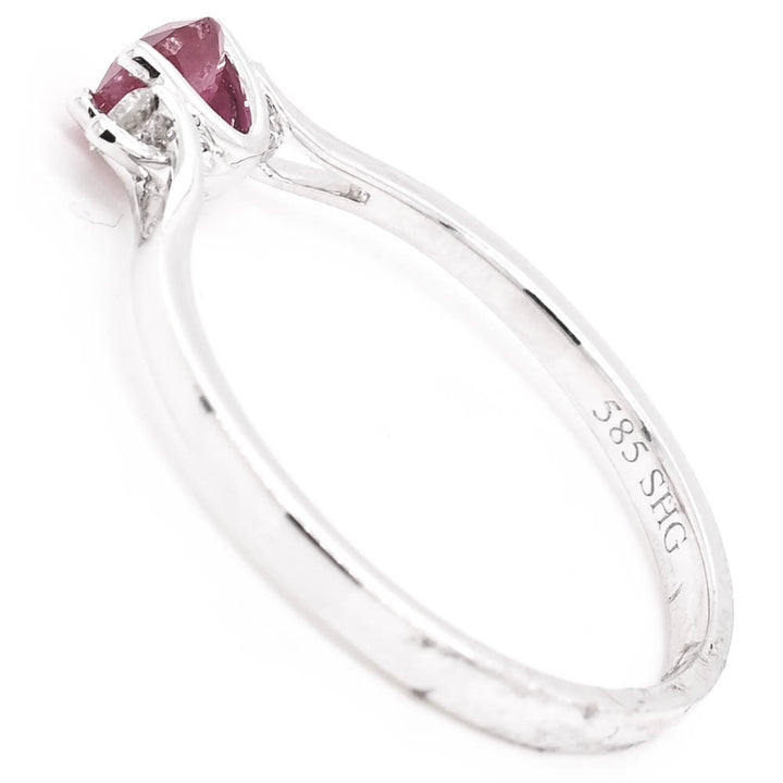 Graziella 14KT White Gold 0.38CT Round Ruby &amp; Diamond Ring - Size 6