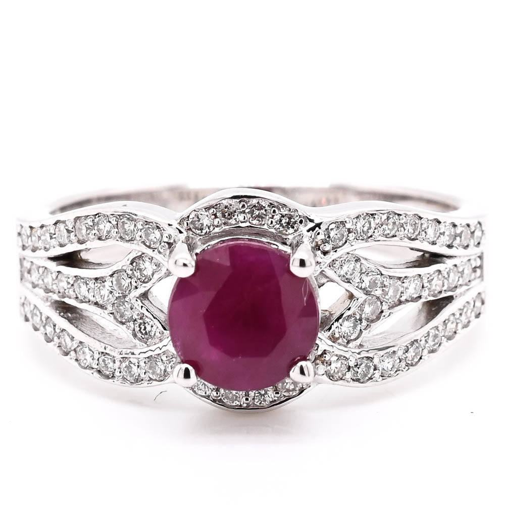 Graziella 14KT White Gold 0.90CT Ruby &amp; Diamond Ring - Size 6.25