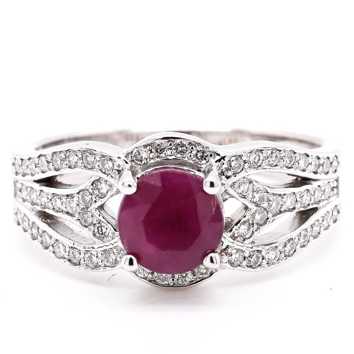Graziella 14KT White Gold 0.90CT Ruby &amp; Diamond Ring - Size 6.25