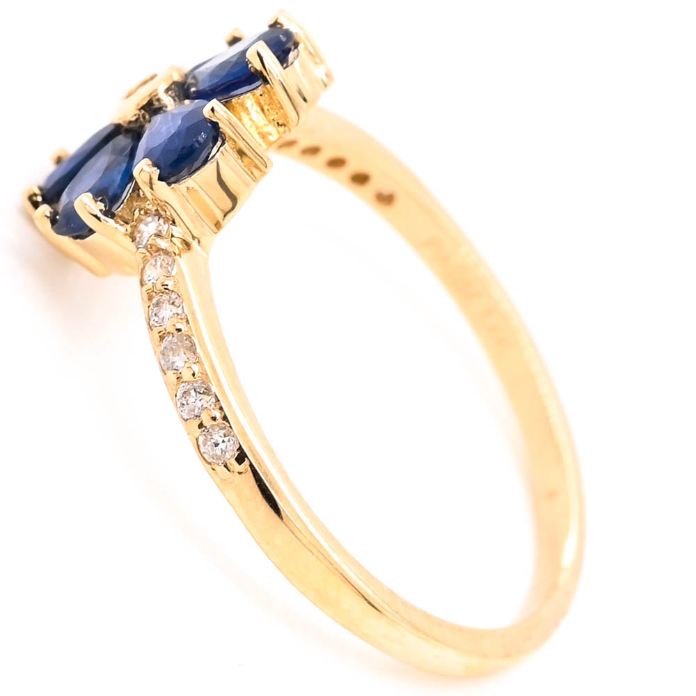 Graziella 14KT Yellow Gold Blue Sapphire &amp; Diamond Flower Ring - Size 6