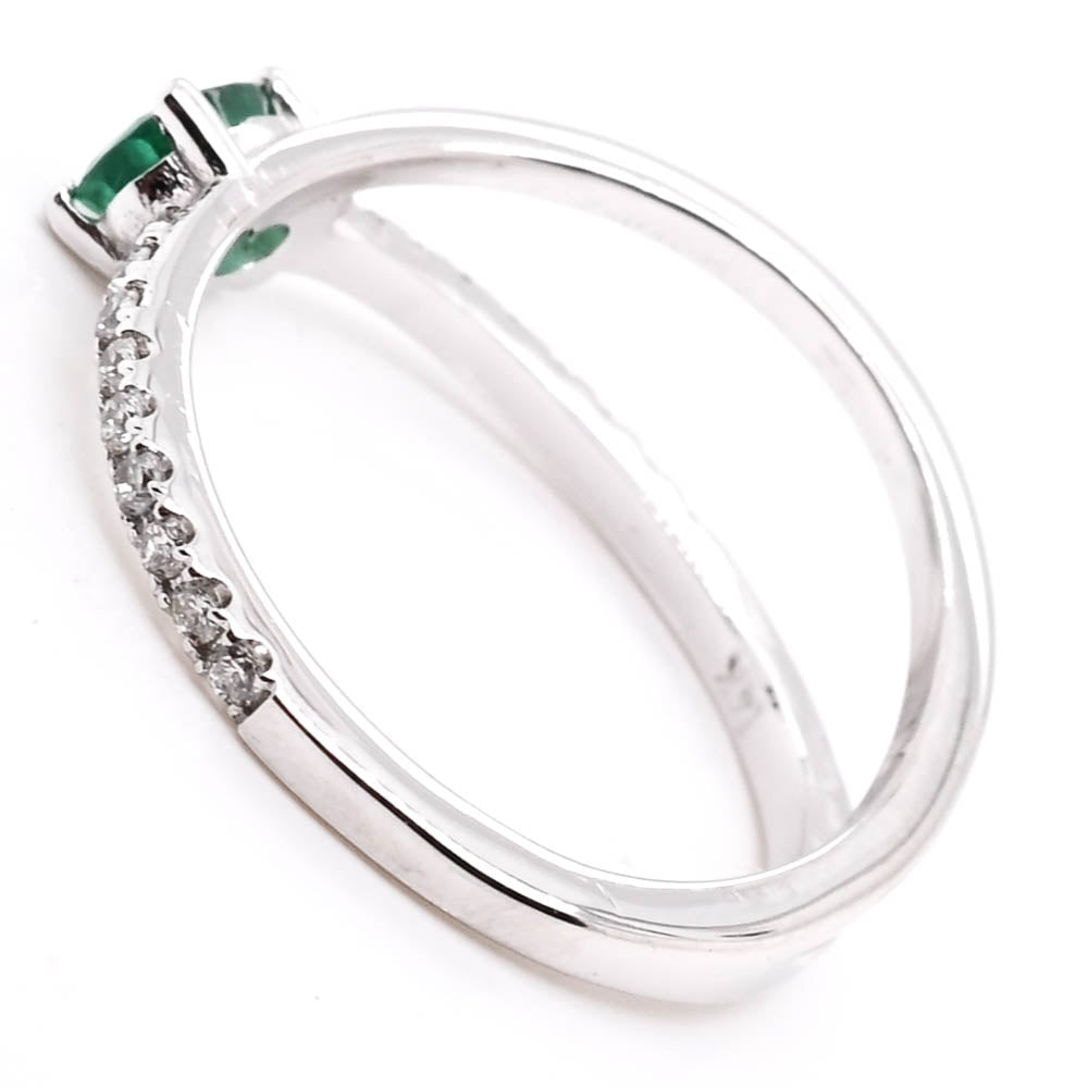 Graziella 14KT White Gold 0.35CT Oval Emerald &amp; Diamond Ring - Size 6.75