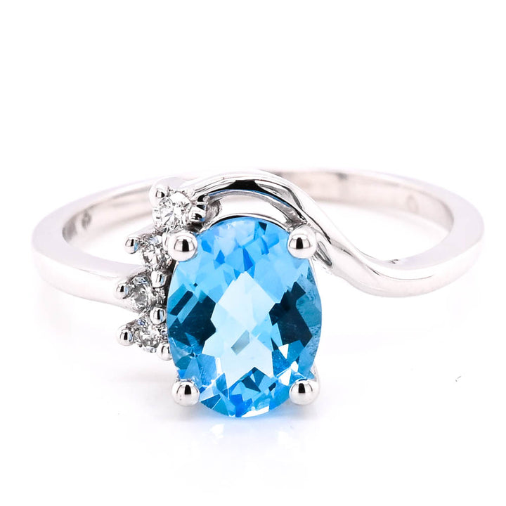 Graziella Fire &amp; Ice 10KT White Gold 1.00CT Blue Topaz &amp; Canadian Diamond Ring - Size 6.25