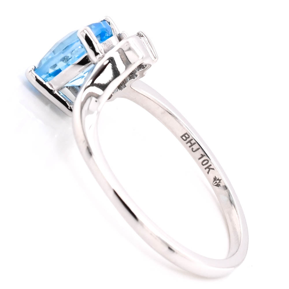 Graziella Fire &amp; Ice 10KT White Gold 1.00CT Blue Topaz &amp; Canadian Diamond Ring - Size 6.25