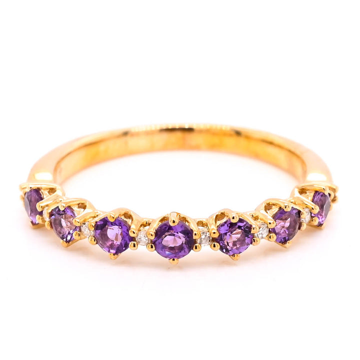 Graziella 10KT Yellow Gold 0.45CTW Amethyst &amp; Diamond Band - Size 7
