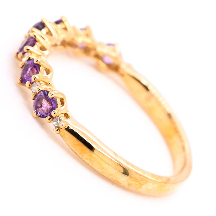 Graziella 10KT Yellow Gold 0.45CTW Amethyst &amp; Diamond Band - Size 7
