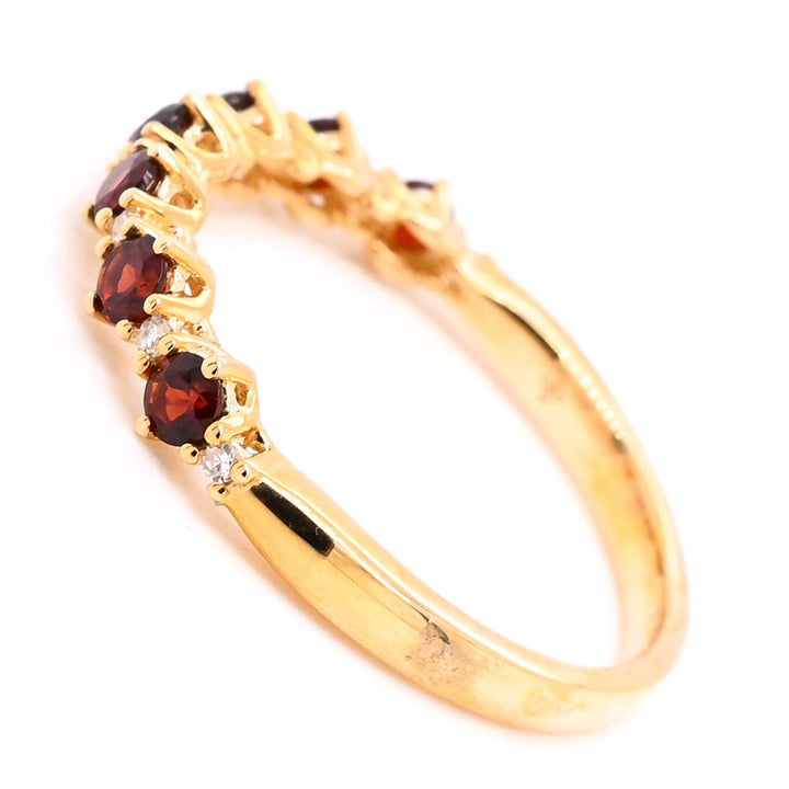 Graziella 10KT Yellow Gold 0.55CTW Garnet &amp; Diamond Band - Size 7
