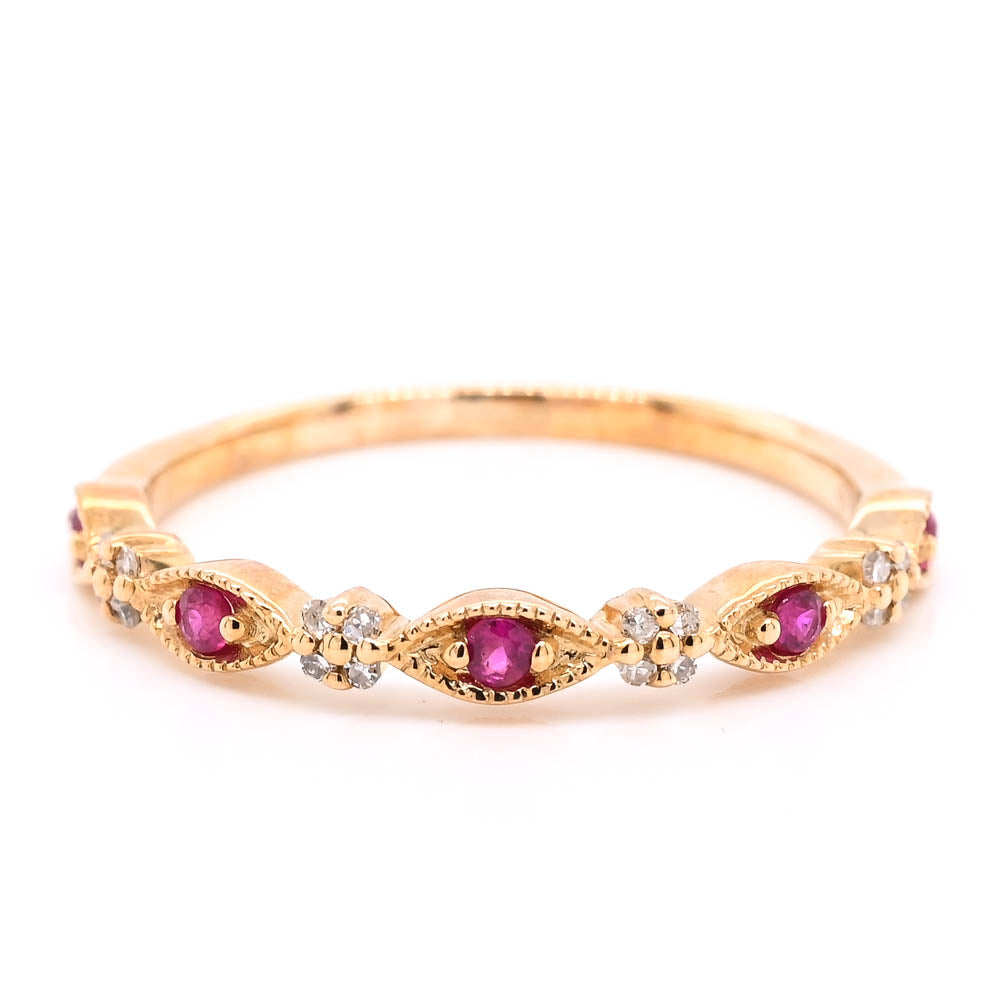 Graziella 10KT Yellow Gold 0.20CTW Ruby &amp; Diamond Ring - Size 7