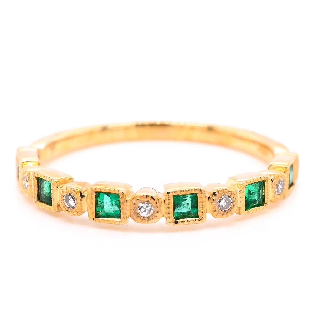 Graziella 10KT Yellow Gold 0.27CTW Emerald &amp; Diamond Ring - Size 7