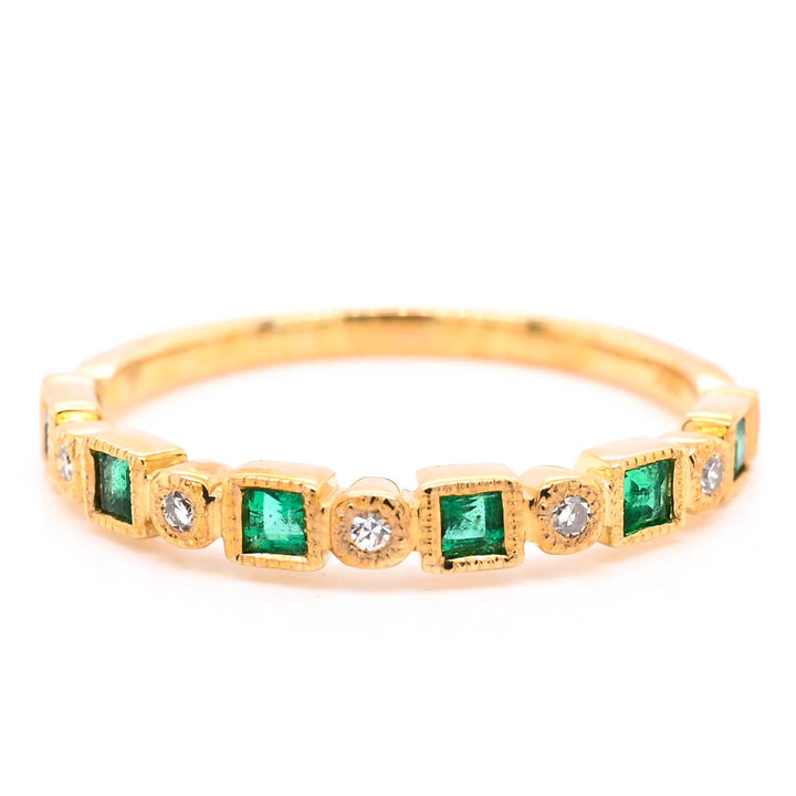 Graziella 10KT Yellow Gold 0.27CTW Emerald &amp; Diamond Ring - Size 7