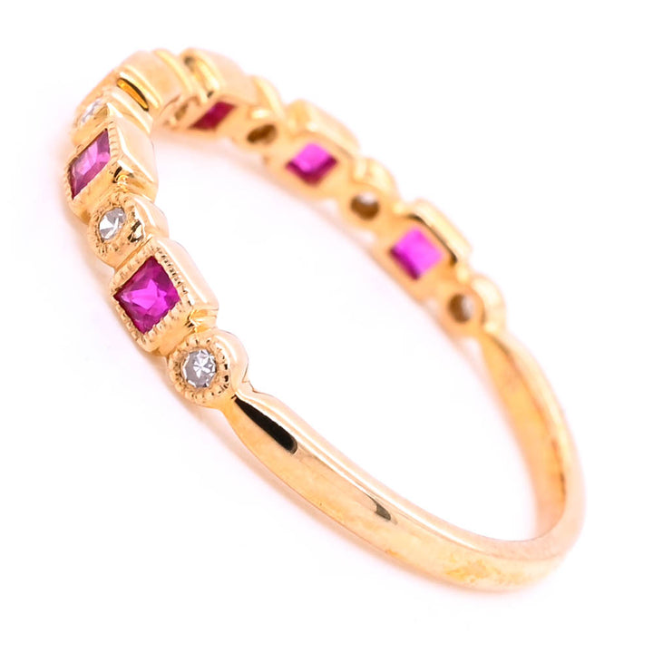 Graziella 10KT Yellow Gold 0.27CTW Ruby &amp; Diamond Ring - Size 7