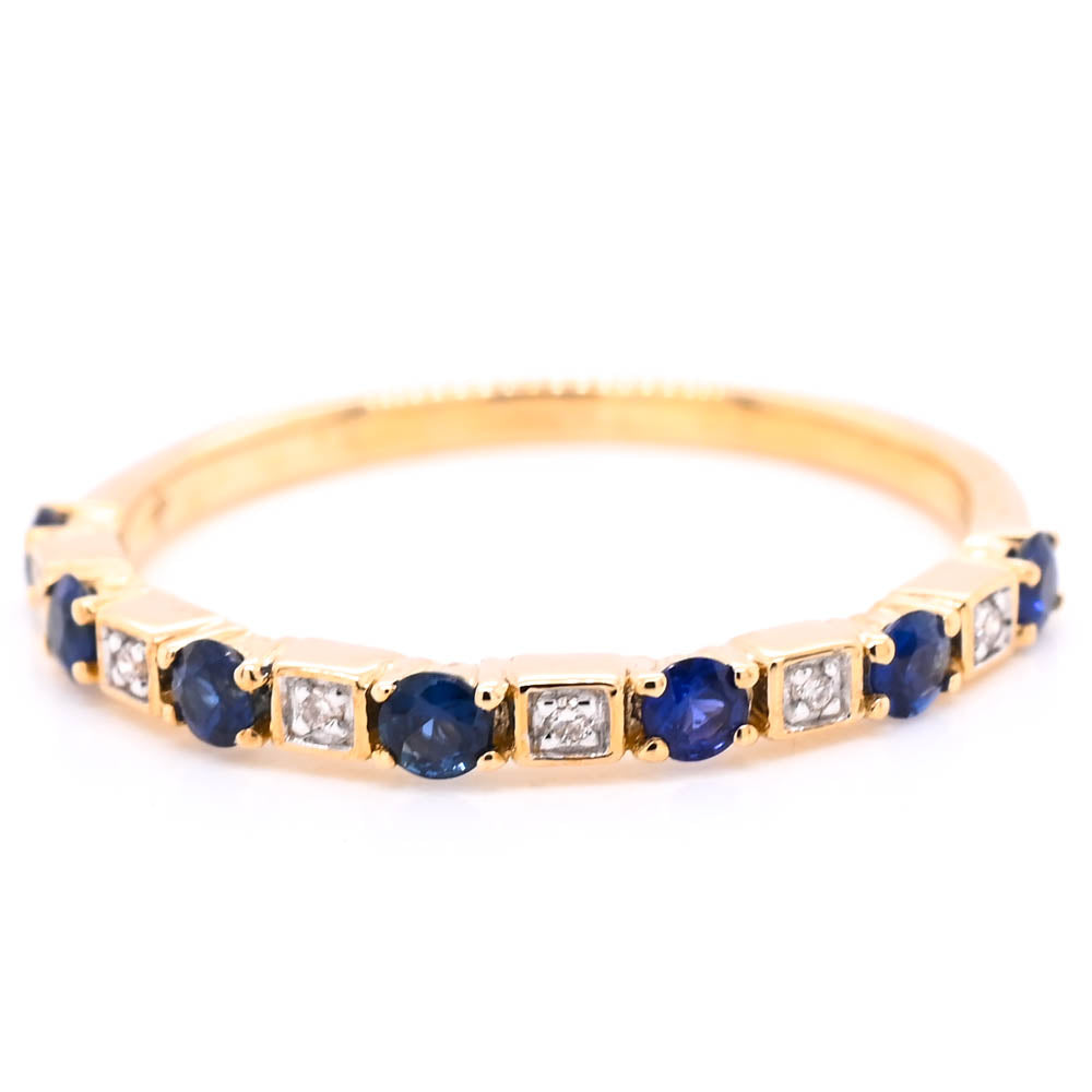 10KT Yellow Gold 0.35CTW Blue Sapphire &amp; Diamond Ring.