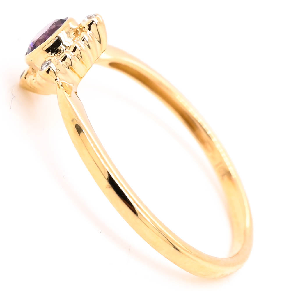 Graziella 10KT Yellow Gold 0.25CT Amethyst &amp; Diamond Ring - Size 6.5