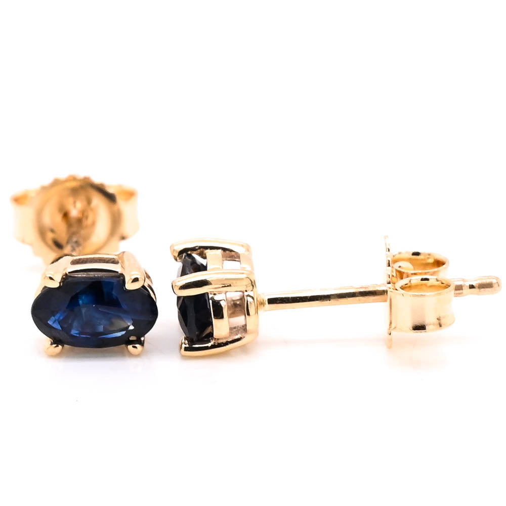 10KT Yellow Gold 0.50CTW Oval Shape Blue Sapphire Stud Earrings.