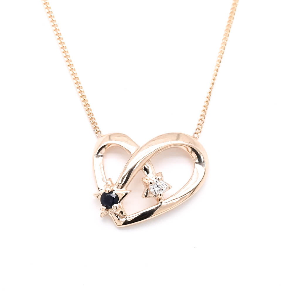 Fire &amp; Ice 10KT Yellow Gold 18" Blue Sapphire &amp; Canadian Diamond Heart Necklace.