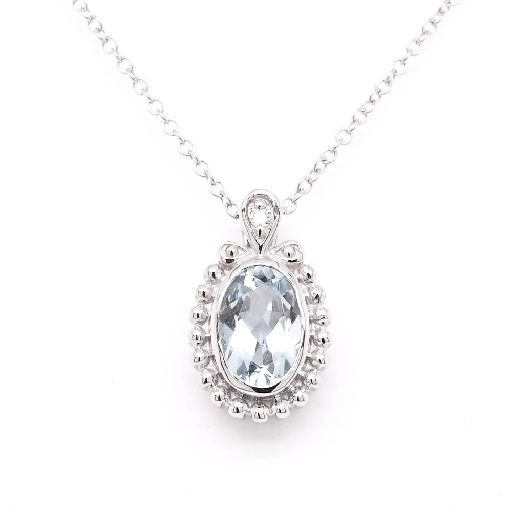 10KT White Gold 18" 0.40CT Aquamarine &amp; Diamond Necklace.