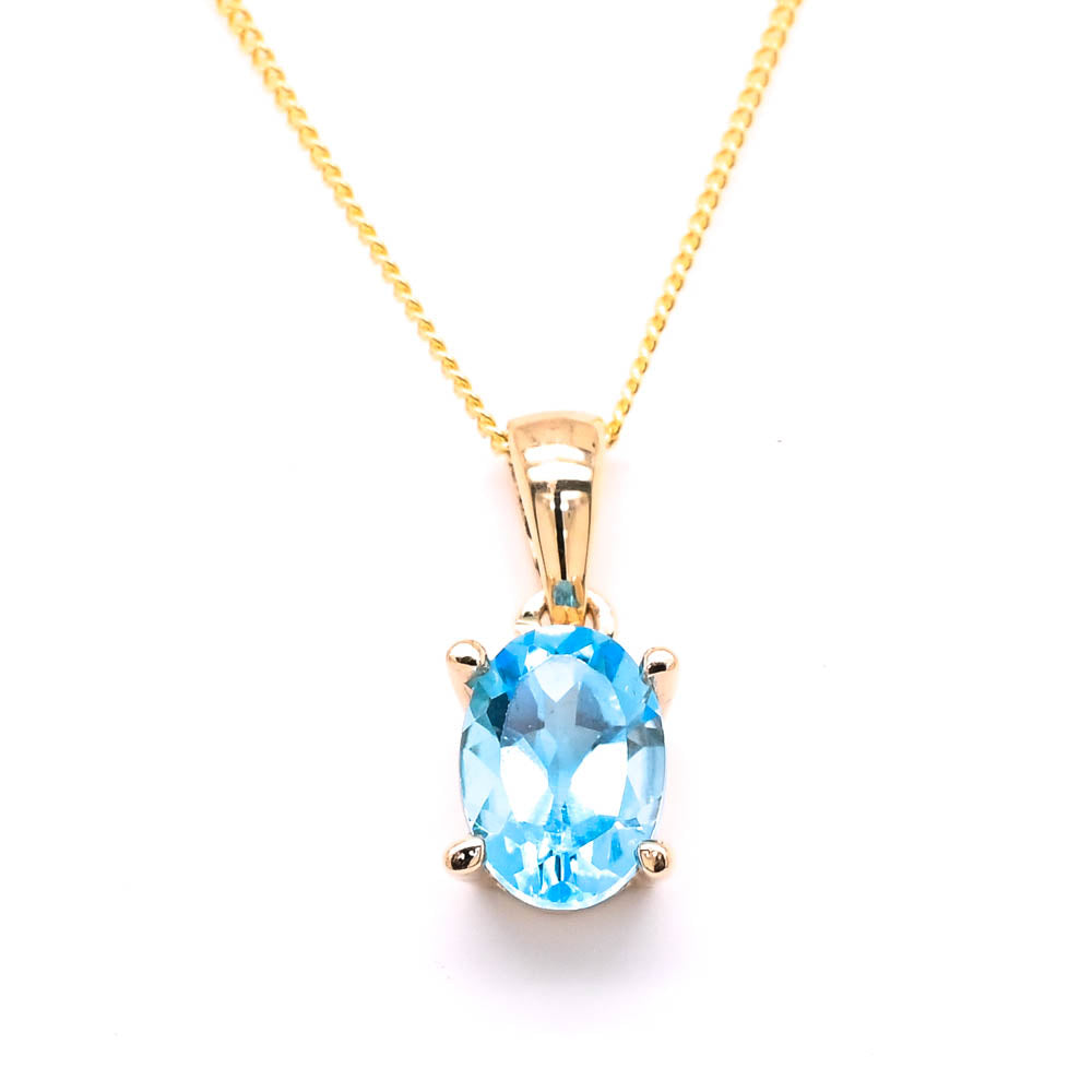 10KT Yellow Gold 18" Blue Topaz Necklace.