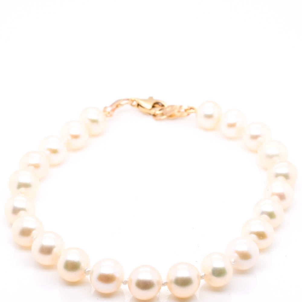 10KT Yellow Gold 7" 6.5-7mm Pearl Bracelet.