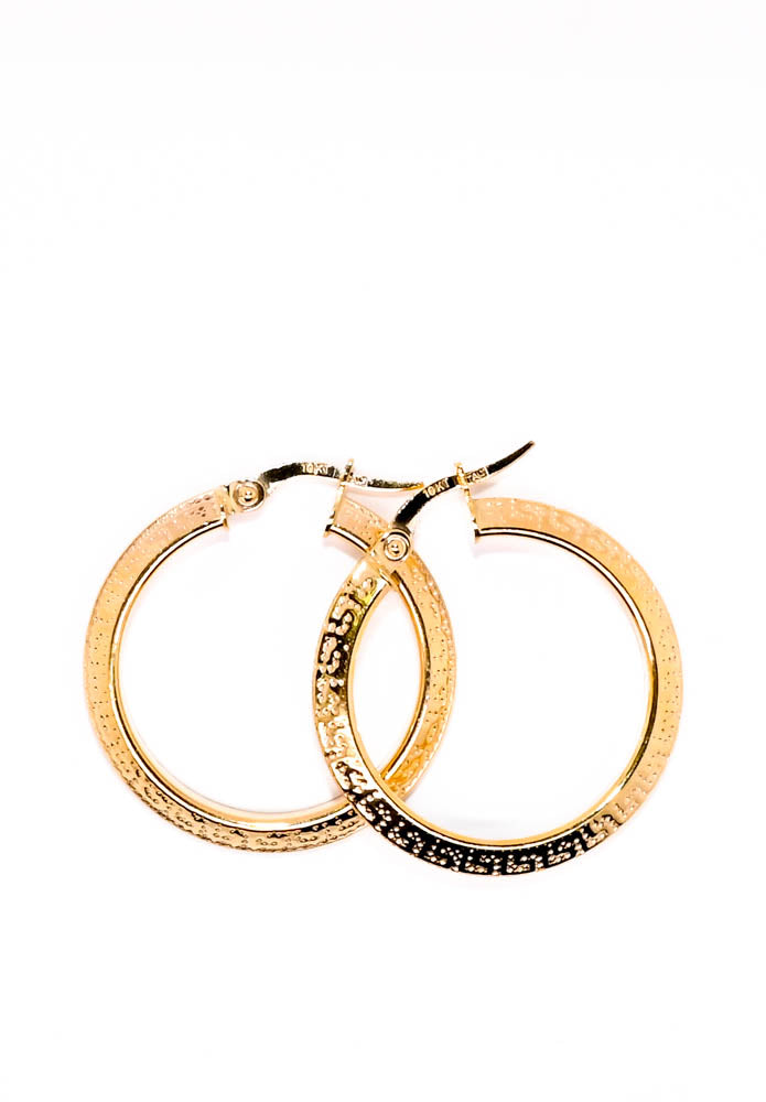Graziella 10KT Yellow Gold Greek Key Medium Hoop Earrings
