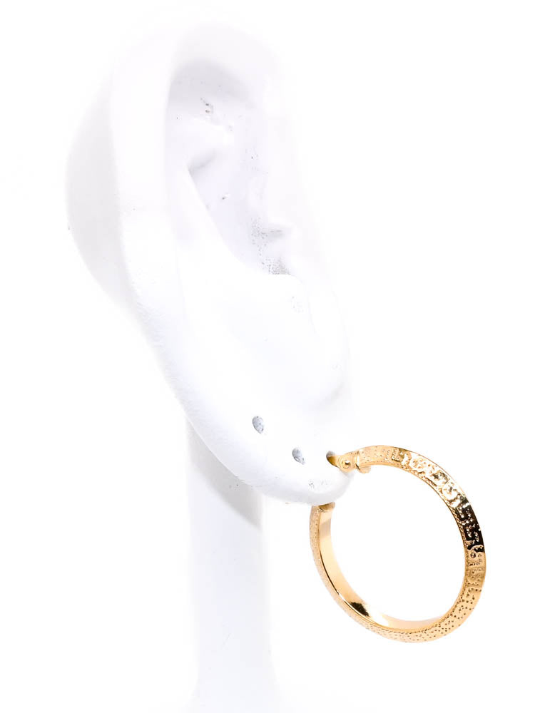 Graziella 10KT Yellow Gold Greek Key Medium Hoop Earrings