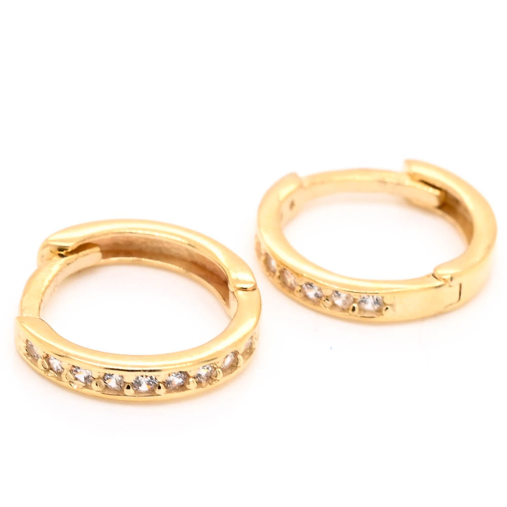 10KT Yellow Gold 11mm C.Z Huggie Earrings.