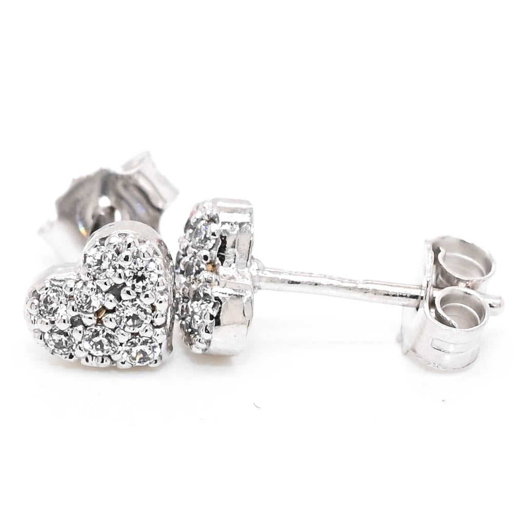 Graziella 10KT White Gold C.Z Heart Stud Earrings.