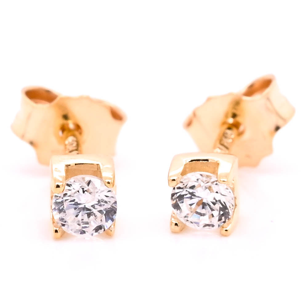 Graziella 10KT Yellow 4mm Cubic Zirconia Stud Earrings