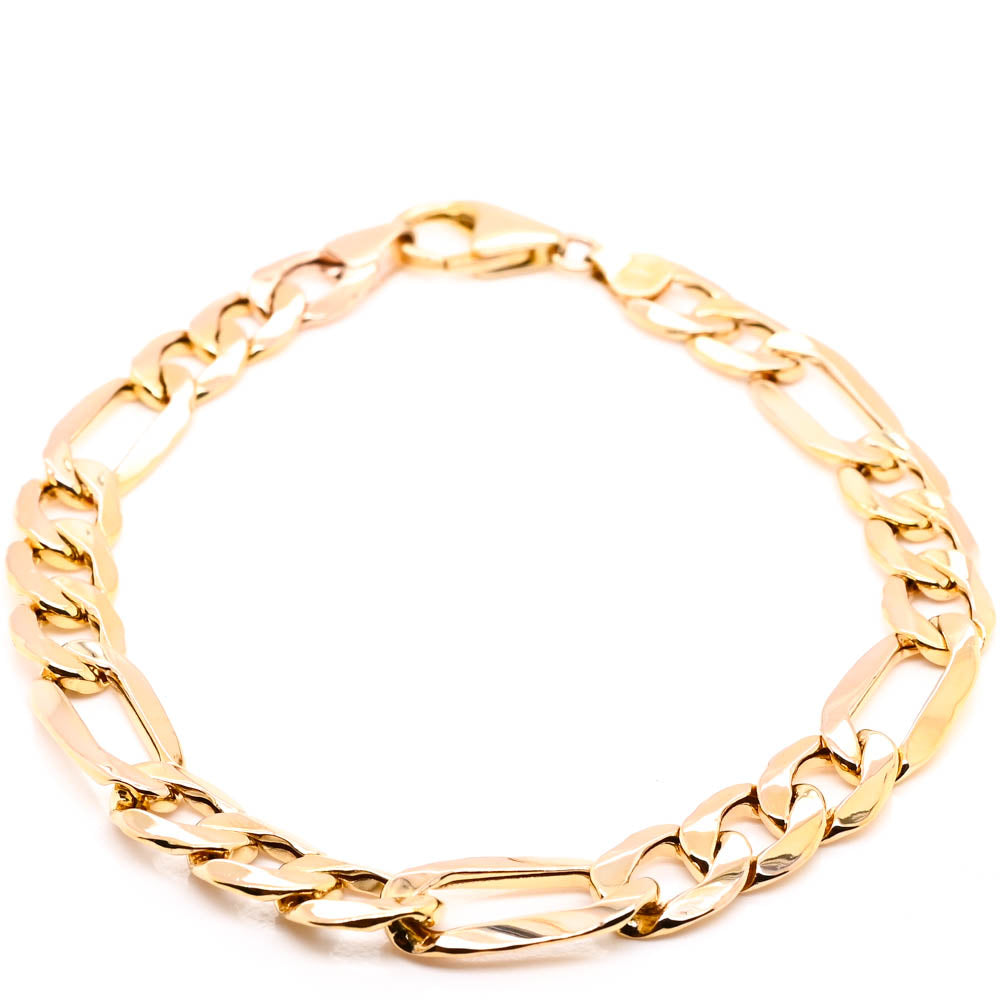 Graziella 10KT Yellow Gold 8.5 8mm Hollow Figaro Link Bracelet