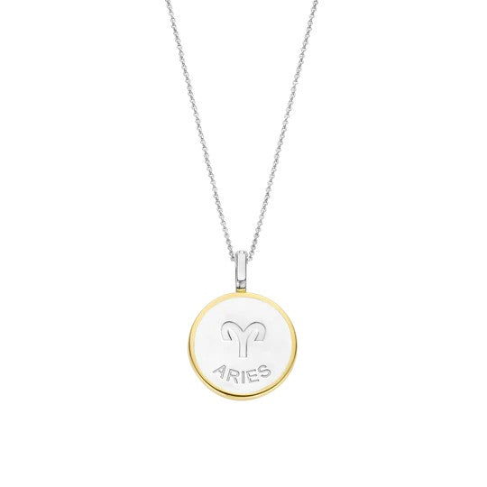 TI SENTO 18 Silver &amp; Gold Plated Mother-of-Pearl Aries Zodiac Necklace