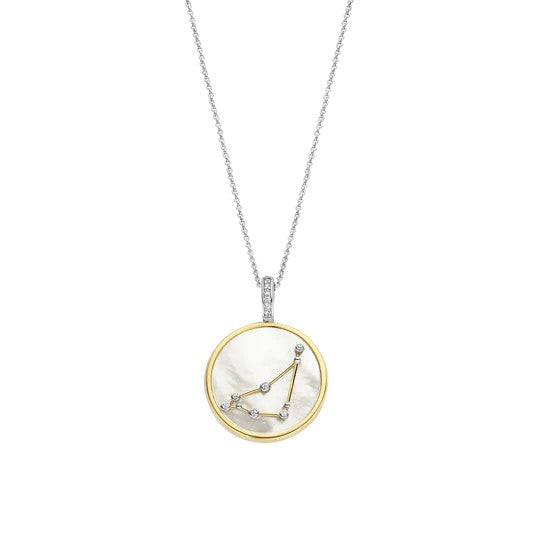 TI SENTO 18 Silver &amp; Gold Plated Mother-of-Pearl Capricorn Zodiac Necklace