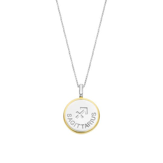 TI SENTO 18 Silver &amp; Gold Plated Mother-of-Pearl Sagittarius Zodiac Necklace