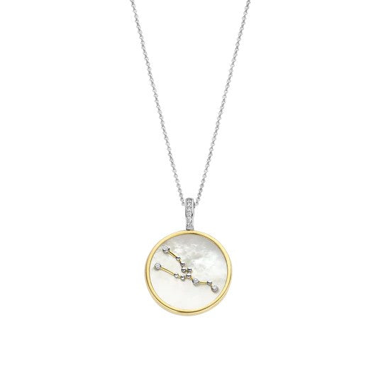 TI SENTO 18 Silver &amp; Gold Plated Mother-of-Pearl Taurus Zodiac Necklace